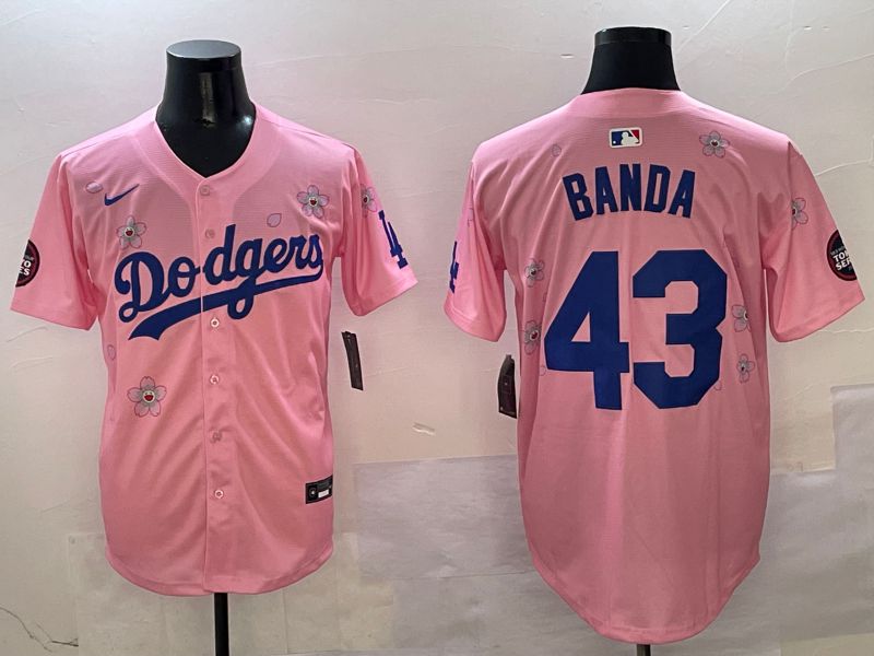 Men Los Angeles Dodgers 43 Banda Pink Sakura Edition 2025 Nike MLB Jersey style 1